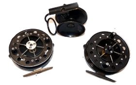 REELS: (3) Pair of Mordex Sheffield Aerial style pressed metal Centrepin reels, 4.5