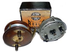 REELS: (2) Slater mahogany/brass combination Nottingham wood reel, 4