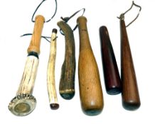 PRIESTS: (6) Collection of 6 vintage wood and stag horn salmon priests, various shapes, many lead