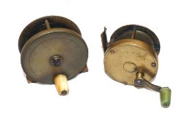 REELS: (2) Early all brass multiplier winch, the face plate engraved Castle Connell, 2.25