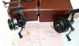 REELS: (2) Hardy Hardex No.2 Mk2 threadline casting reel, grey enamel finish, half bail, Bakelite