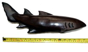CARVED WOOD FISH: Carved heavy wood fish, perhaps Lignum vitae? Measures 17