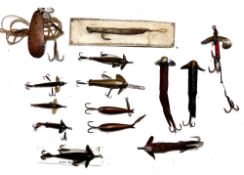 LURES: (Qty) An early Horn minnow with metal fins and gut traces, 1.5