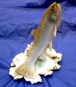 PORCELAIN: Neil Dalrymple ceramic leaping Trout, signed to base and 14.10.90, hand painted, 12