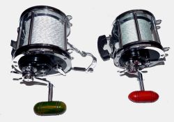 REELS: (2) Penn Senator 9/0 big game multiplier reel in as new condition, green torpedo handle,