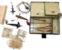 LURES & TIN: Fine black japanned pocket tackle box, 6