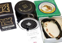 REEL & LINE: Hardy The Sunbeam 5/6 alloy trout fly reel in new condition, black handle, 2 screw