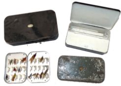 FLY BOXES: (4) Collection of 4 Hardy metal fly tins, early Houghton Eyed Fly Box, green pained