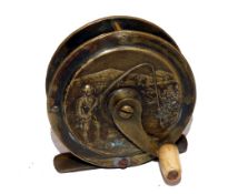 REEL: Heaton's fishing scene all brass crank wind reel, 2.5