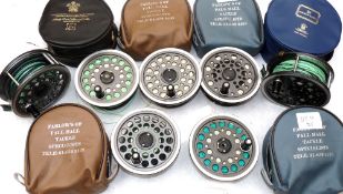 REELS & SPOOLS: (7) Pair of JW Young Redditch 1540 series alloy salmon fly reels, 4.25
