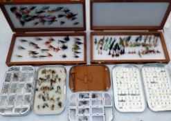 FLY BOXES: (5) Pair of Wheatley polished wood fly boxes with brass name plates to lids, boxes 10