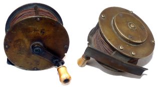 REEL: Eaton & Deller Makers folding handle wide drum brass winch, 3.5