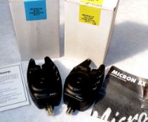 BITE ALARMS (2): Pair of FOX Micron SX electronic carp bite alarms, blue and yellow lamps, volume,