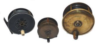 REELS: (3) Ramsbottom of Manchester Lucas bevel edge bronze/brass fly reel, 2.75