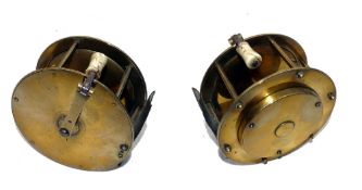 REEL: Early brass folding handle salmon winch, 4.25