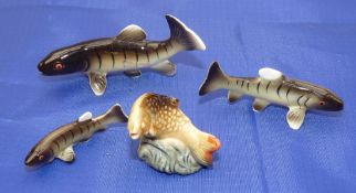 PORCELAIN FISH: (4) Four tiny little porcelain fish, probably European ware, 1.75