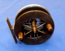 REEL: Fine early ebonite drum Allcock Aerial reel, 3.5