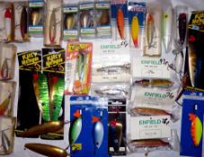 LURES: (33) Collection of modern and classic plugs and metal spinners, inc. 5 vintage plastic Milbro