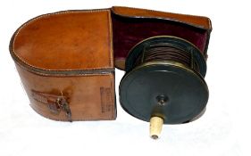 REEL & CASE: C Farlow 191 Strand London all brass plate wide reel, 3.75