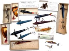 LURES: Collection of 15 assorted Hardy lures including 2 x Silver Devon Bar Spoons, painted and un