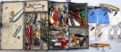 ACCESSORIES: Carter of London cantilever black japanned tackle box, carry handle, cream lacquer