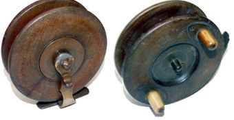 REEL: S Thomas & Son Redditch England wood and brass reel, 4.25