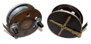 REEL: D Slater Patent 4630 Pioneer centre pin reel of brass ebonite and alloy, 4.5