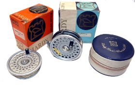 REEL & SPOOL: (2) Hardy Marquis 8/9 alloy trout fly reel, U shaped line guide, backplate tension