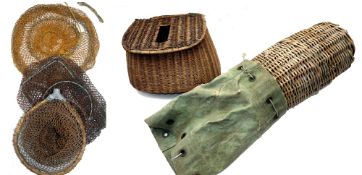 ACCESSORIES: French split reed woven fly fisher's creel, 11