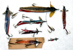 LURES: Collection of  7 leather swallow tail baits, a 7
