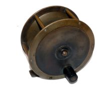 REEL: Brass and bronze Lucas pattern bevel edge salmon plate wind reel, 4