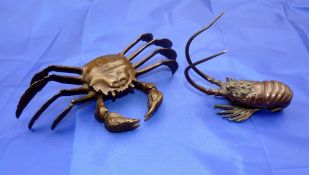 CAST FIGUES: Bronze washed cast brass large crab, approx. 9