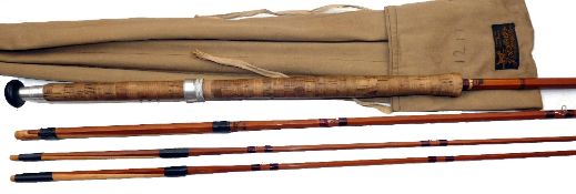 ROD: Sharpe of Aberdeen Scottie 12' 3 piece with correct spare tip spliced joint impregnated cane