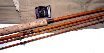 ROD: Fosters of Ashbourne 13' 3 piece plus correct spare tip split cane salmon fly rod, superb