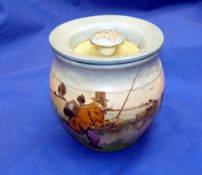 PORCELAIN: Scarce Royal Winton Grim Wades of Stoke-on-Trent porcelain tobacco jar, hand painted