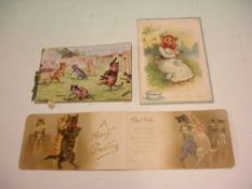 A Louis Wain Christmas Card With two others depicting cats. Early 20th century. Condition report: