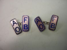 Ancient Order of Froth Blowers Cufflinks A member's pair in silver and blue enamel. c1930. Condition