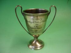 A Silver Two handled Cup Engraved inscription 