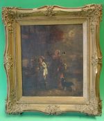 F.G. Pasmore Jnr. Exh. 1880-84 Country woman and young boy playing in a water butt by a cottage