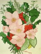 Attributed to Adolf Hitler 1889-1945 A study of holly, mistletoe and other flowers. Bears a