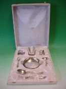 A Cased Plated Christening Set Pfenninger Mulhouse, some pieces marked 