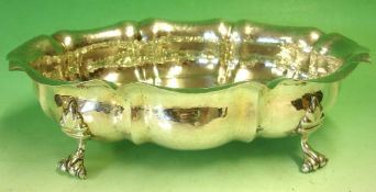 An Italian Silver Fruit Bowl 800 standard and stamped Battuto A Mano. Of shaped fluted form with all