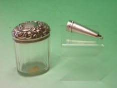 A Silver Topped Cut Glass Jar The cover embossed with scrolling foliage and a vacant cartouche 4