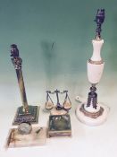 George Best Memorabilia A collection of personal items to include two table lamps, onyx desk scales,