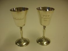 A Pair of Silver Goblets With slightly ogival bowls, both engraved. 4 ½