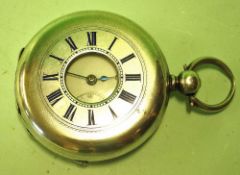 A Swiss Silver Key Wound Half Hunter Watch The case with blue enamel Roman numerals and marked