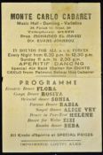 WWII Music Advertising Leaflet 'Monte Carlo Cabaret' at 34, Farouk 1st Street. In Bounds For All H.
