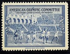 1940 Helsinki Olympic Games Collection of 4 identical commemorative stamps in different colours with