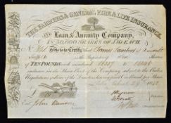 Great Britain Share Certificate The Farmers & General Fire & Life Insurance and Loan & Annuity