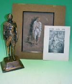 India Gandhi c1940s Painting of Gandhi standing with his iconic stick, measuring 39 x 34cm. shows